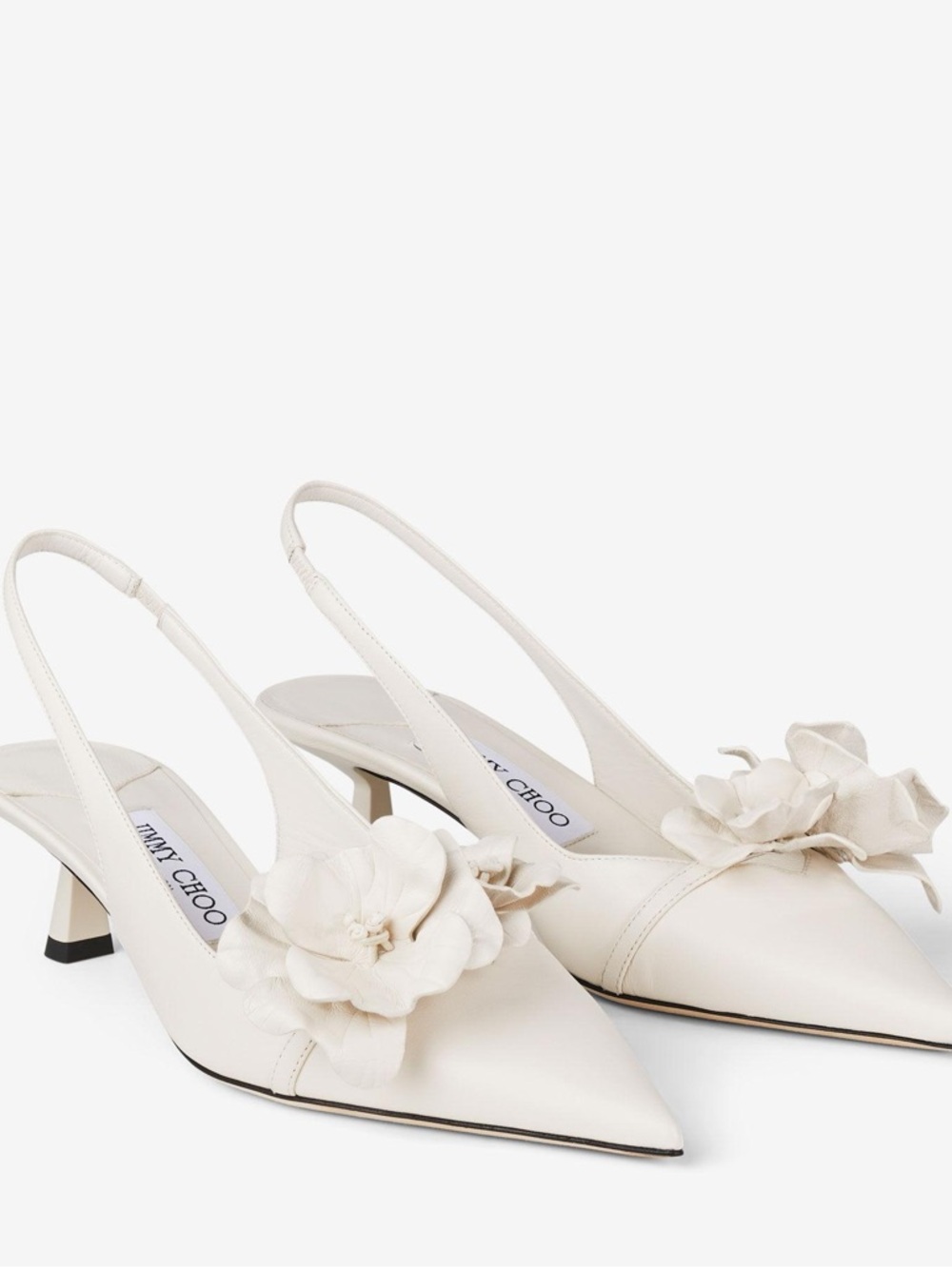 Jimmy Choo Amita 45 size 41 US 10 Ivory Slingback with Floral Applique